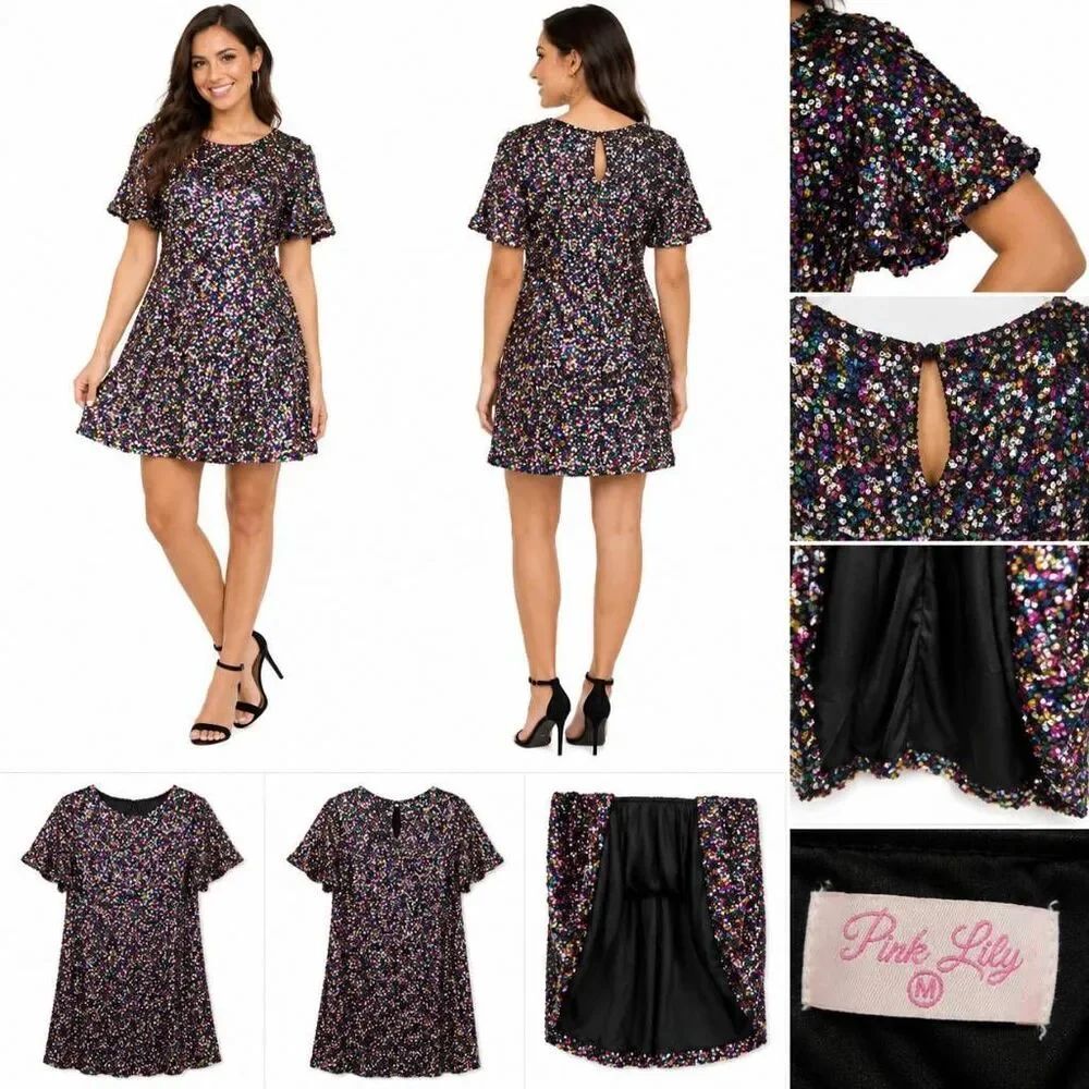 Pink Lily Sequin Party Dress Multicolor M
